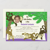 Monkey Jungle Geburtstag mit Foto Einladung (Vorne/Hinten)