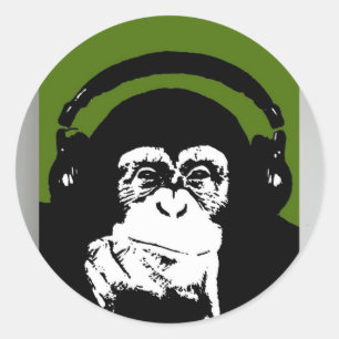 Monkey kennt Musik Runder Aufkleber