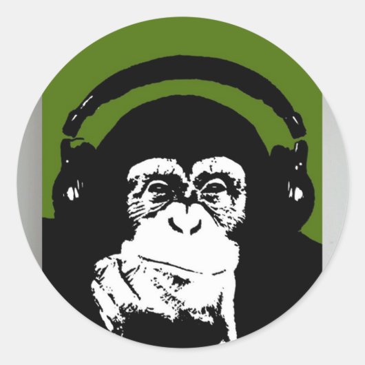 Monkey kennt Musik Runder Aufkleber (Vorderseite)