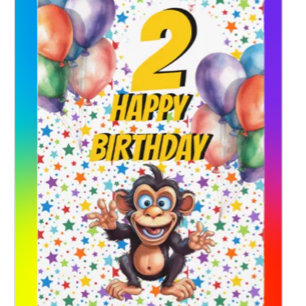 Monkey Kindergeburtstag Balloons Card Karte