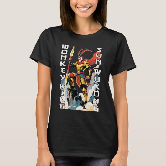 Monkey King Comic Women Black T-Shirt (Vorderseite)