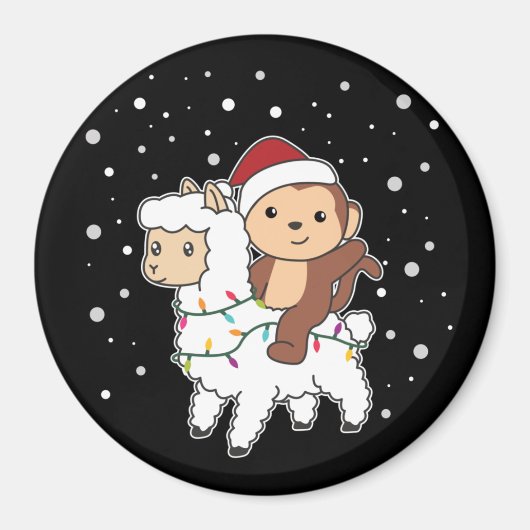 Monkey Lama Weihnachtsschnee Winter Animals Magnet (Vorne)
