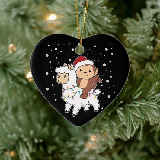 Monkey Lama Weihnachtsschnee Wintertiere Keramik Keramik Ornament (Baum)