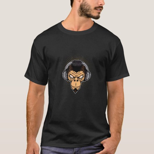 Monkey Listing Music Headphones Overalls T-Shirt (Vorderseite)