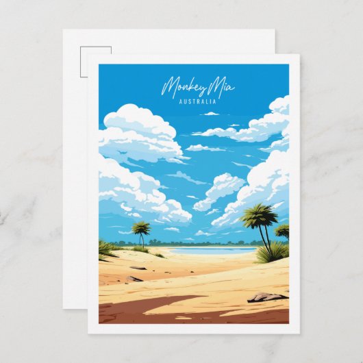 Monkey Mia Australia Vintage Illustration Postkarte (Vorne/Hinten)
