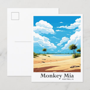 Monkey Mia Australia Vintage Travel Illustration Postkarte