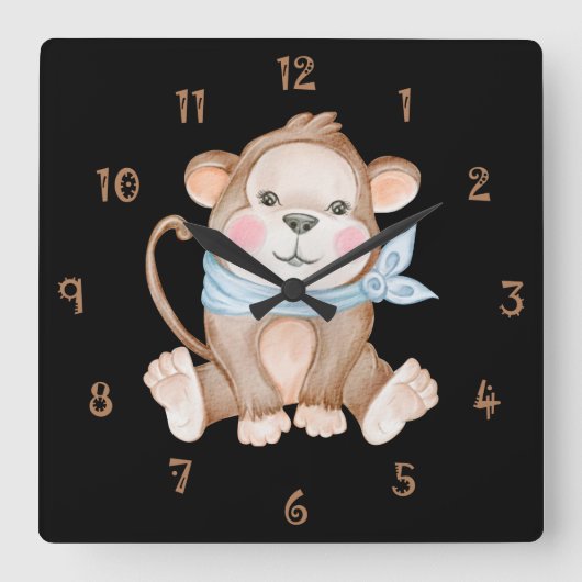 Monkey Mike Wall Clock Quadratische Wanduhr (Vorderseite)