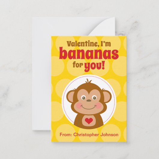 Monkey Mini Classroom Valentine Cards for Kids Mitteilungskarte (Vorderseite)