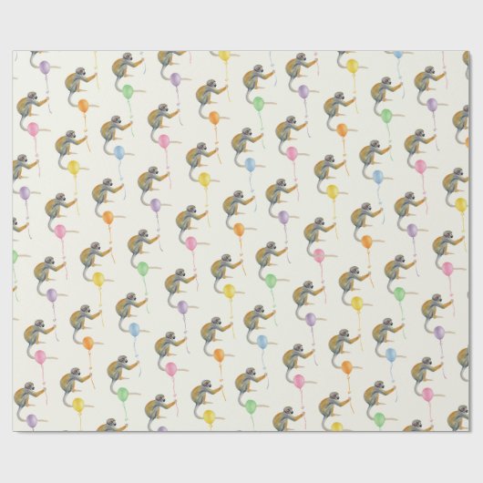 Monkey mixed Balloon Birthday party wrapping paper Geschenkpapier (Flach)