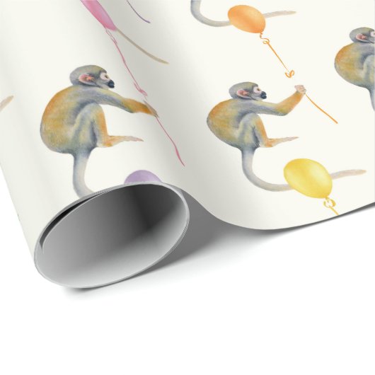 Monkey mixed Balloon Birthday party wrapping paper Geschenkpapier (Rolleneckpunkt)