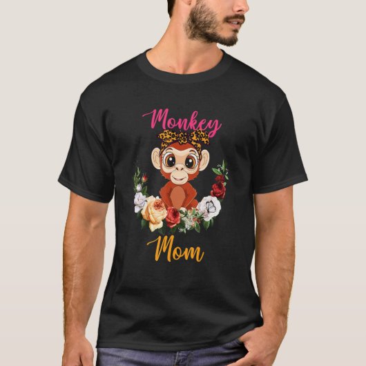 Monkey Mom Floral Monkey Bow Tie Lover Mother's Da T-Shirt (Vorderseite)