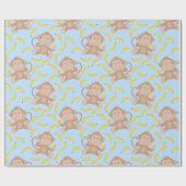 Monkey Munching Banana Blue Geschenkpapier (Flach)