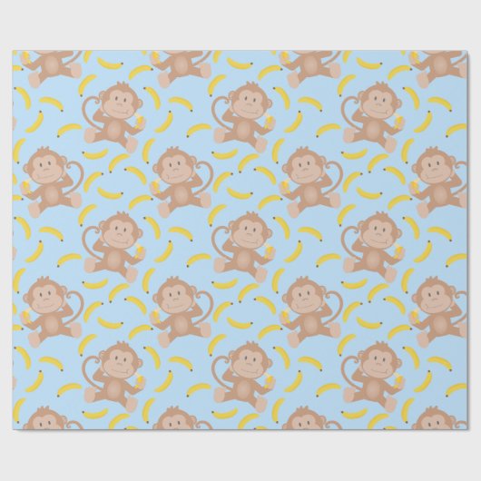 Monkey Munching Banana Blue Geschenkpapier (Flach)