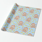 Monkey Munching Banana Blue Geschenkpapier (Ungerollt)