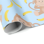 Monkey Munching Banana Blue Geschenkpapier (Rolleneckpunkt)