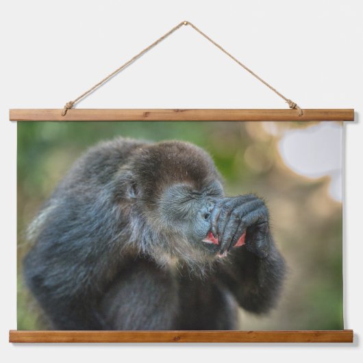 Monkey Munching Watermelon Wandteppich Mit Holzrahmen (Vorderseite)