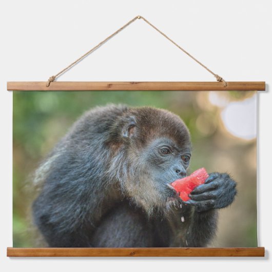 Monkey Munching Watermelon Wandteppich Mit Holzrahmen (Vorderseite 3)