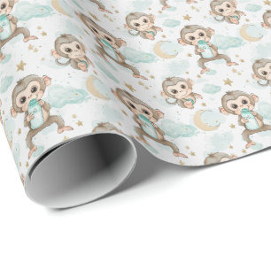 Monkey Niedlich Baby Pastell Wasserfarben Muster Geschenkpapier