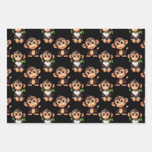 Monkey Pattern Design Black  Geschenkpapier Set (Vorderseite 2)