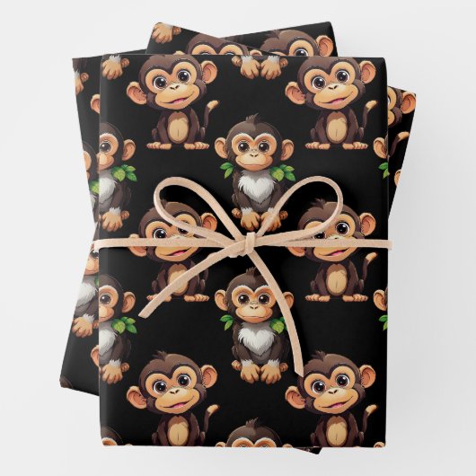 Monkey Pattern Design Black Geschenkpapier Set (Beispiel)