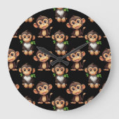 Monkey Pattern Design Black  Große Wanduhr (Vorderseite)