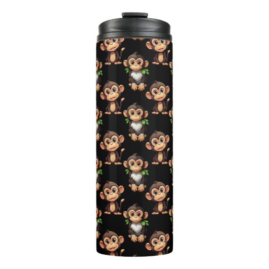 Monkey Pattern Design Black Thermosbecher (Vorderseite)
