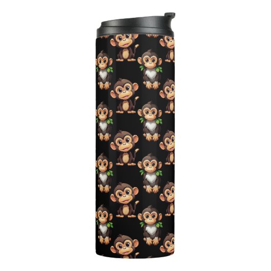 Monkey Pattern Design Black Thermosbecher (Nach links gedreht)