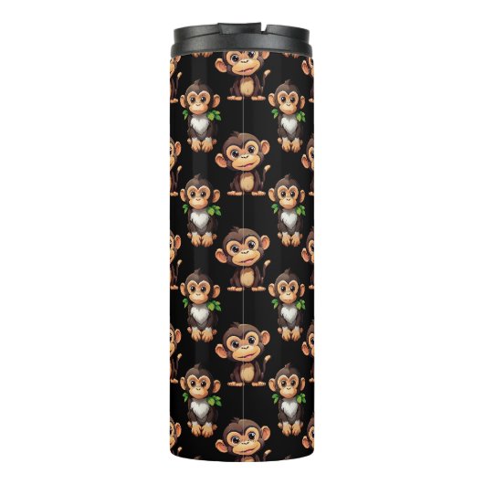 Monkey Pattern Design Black Thermosbecher (Rückseite)