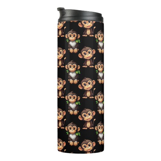 Monkey Pattern Design Black Thermosbecher (Nach rechts gedreht)