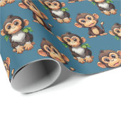 Monkey Pattern Design Blue  Geschenkpapier (Rolleneckpunkt)