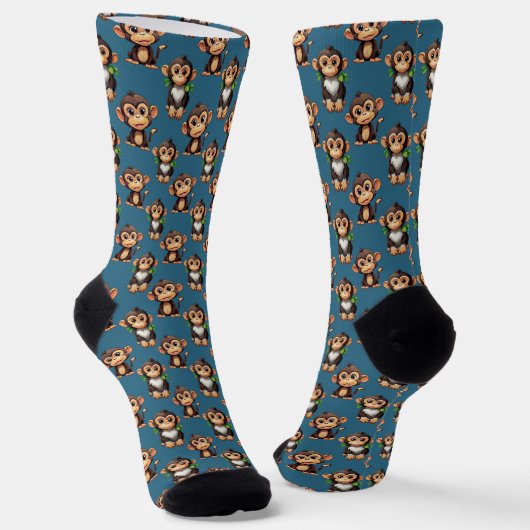 Monkey Pattern Design Blue  Socken (Gewinkelt)