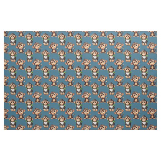 Monkey Pattern Design Blue  Stoff (Fat Quarter (45,7 x 55,9 cm))