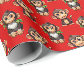 Monkey Pattern Design Red Geschenkpapier (Rolleneckpunkt)