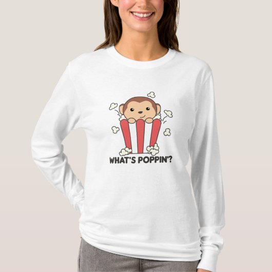 Monkey Popcorn Whats Poppin Funny Pun T-Shirt (Vorderseite)