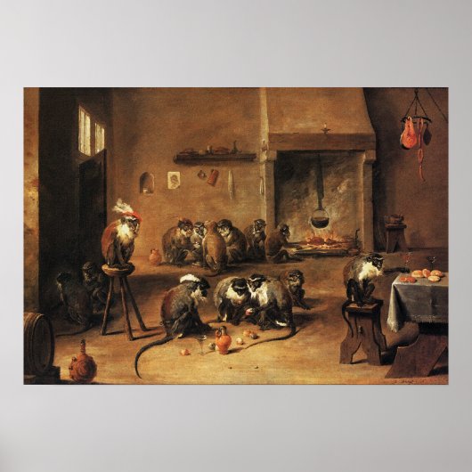 Monkey Poster Print: Affen in Kitchen by Teniers (Vorne)