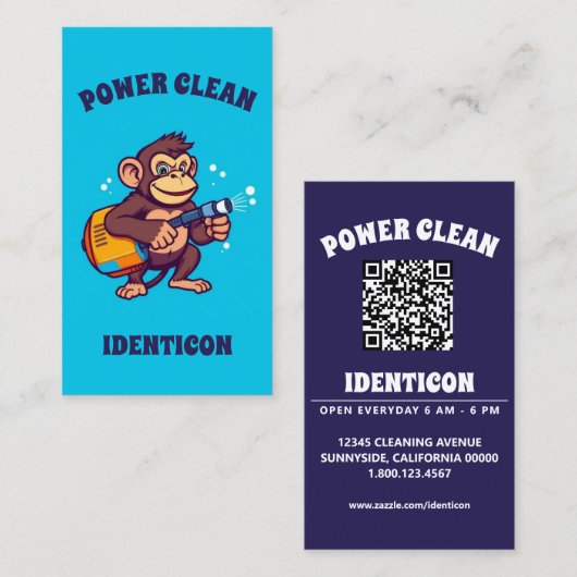 Monkey Power Clean with QR code Visitenkarte (Vorne/Hinten)