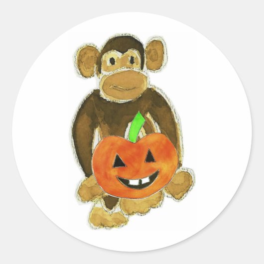 Monkey Pumpkin Runder Aufkleber (Vorderseite)