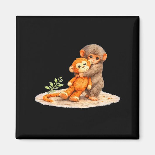 Monkey Punch Baby-Affe hält Plüschspielzeug Magnet (Vorne)