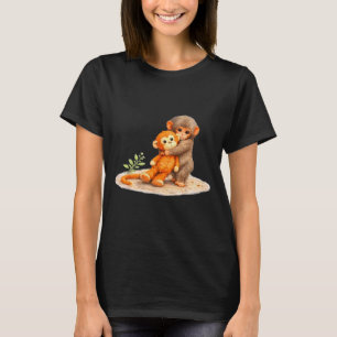 Monkey Punch Baby-Affe hält Plüschspielzeug T-Shirt