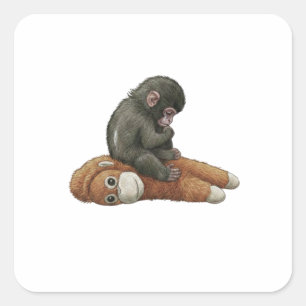 Monkey Punch, Baby Monkey Orang-Utan Umarmen Quadratischer Aufkleber
