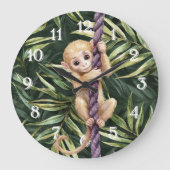 Monkey Purple Rope Green Leaves Große Wanduhr (Vorderseite)