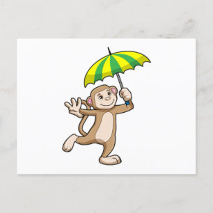 Monkey Rain Umbrella Postkarte