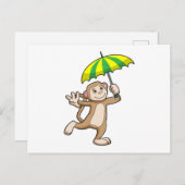 Monkey Rain Umbrella Postkarte (Vorne/Hinten)