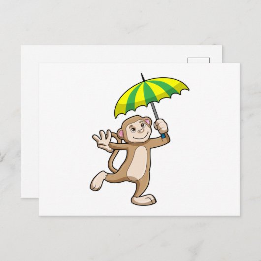 Monkey Rain Umbrella Postkarte (Vorne/Hinten)