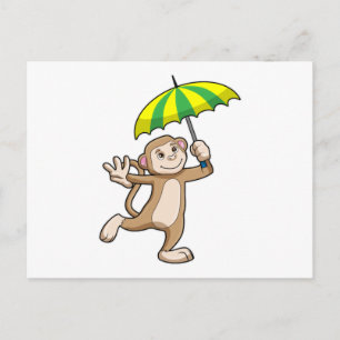 Monkey Rain Umbrella Postkarte