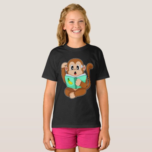 Monkey Reading Book T-Shirt (Vorne ganz)
