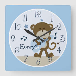 Monkey Rockstar/Musical Kid's Baby Kinderzimmer Cl Quadratische Wanduhr