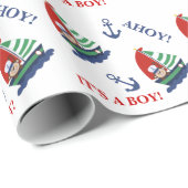 Monkey Sailboat Nautical Baby Show Geschenkpapier (Rolleneckpunkt)