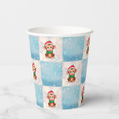 Monkey Santa Happy Frohe Weihnachts-Karo Muster Pappbecher (Rückseite)