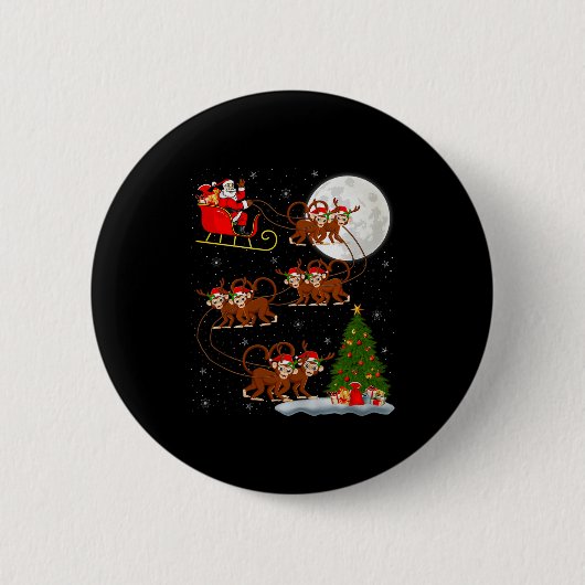 Monkey Santa Sleigh Flying Funny Magical Christmas Button (Vorderseite)